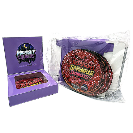12 Pk Midnight Crumbs Shaped Bag & Window Box Set - Midnight Crumbs Red Velvet Sprinkle Donuts
