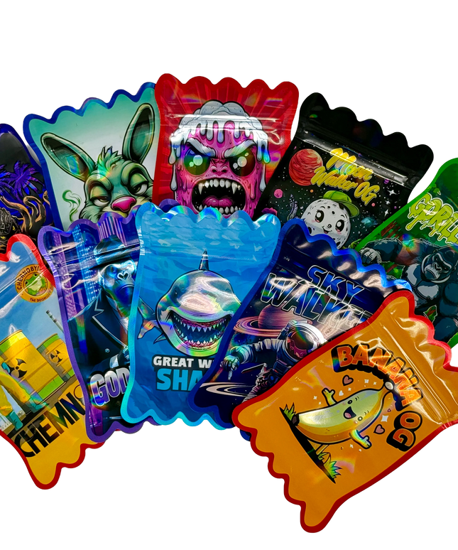 50 Pack 3.5G Mylar Bags Mix Designs - Candy Wrapper