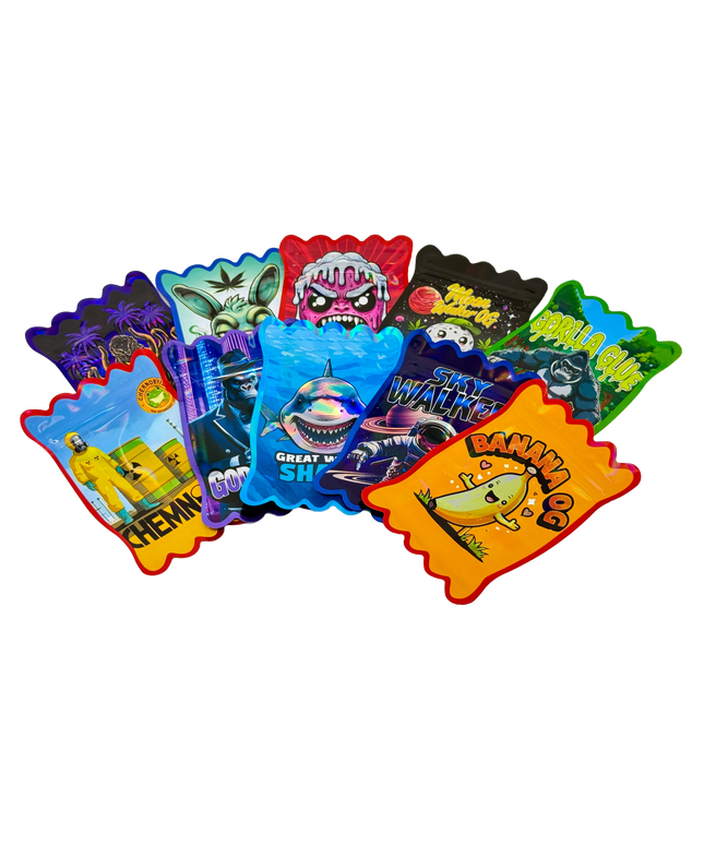50 Pack 3.5G Mylar Bags Mix Designs - Candy Wrapper