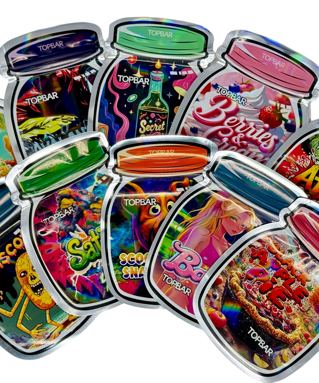 50 Pack 3.5G Mylar Bags Mix Designs - Flower Jar