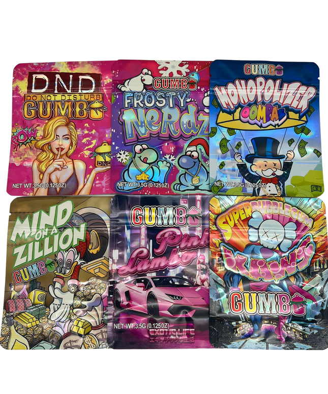 50 Pack 3.5G Mylar Bags Mix Designs - Gumbo