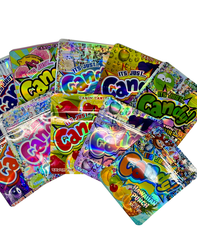 50 Pack 3.5G Mylar Bags Mix Designs - Candy Theme