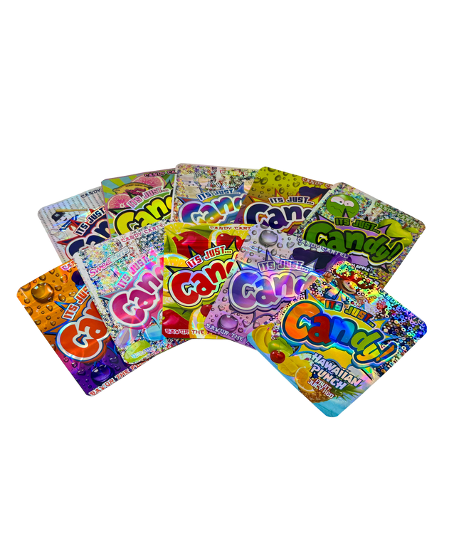 50 Pack 3.5G Mylar Bags Mix Designs - Candy Theme
