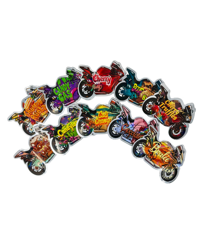 50 Pack 3.5G Mylar Bags Mix Designs - Motorbikes