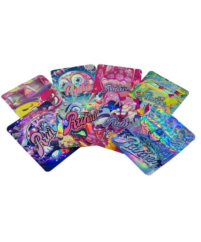 50 Pack 3.5G Mylar Bags Mix Designs - Runtz