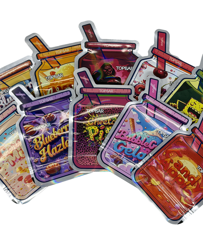 50 Pack 3.5G Mylar Bags Mix Designs - Straw Jar