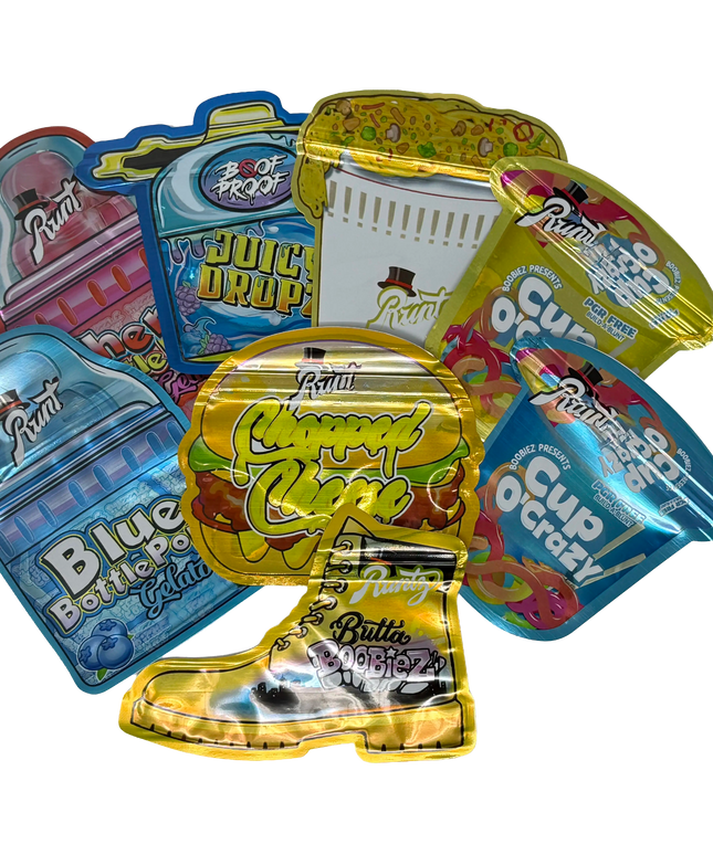 50 Pack 3.5G Mylar Bags Mix Designs - Shaped Runtz