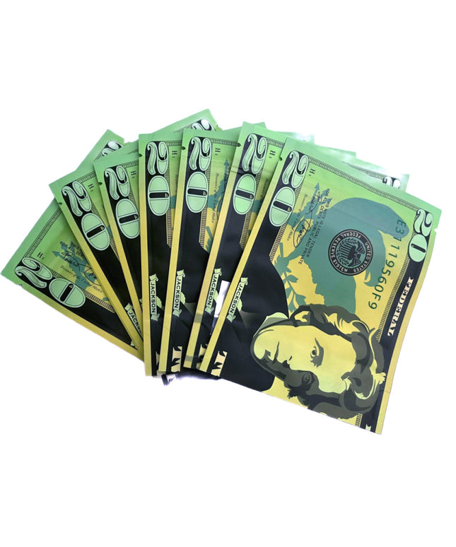 3.5g Money-Shaped Mylar Bag - Twenty Value Design - 50 Count