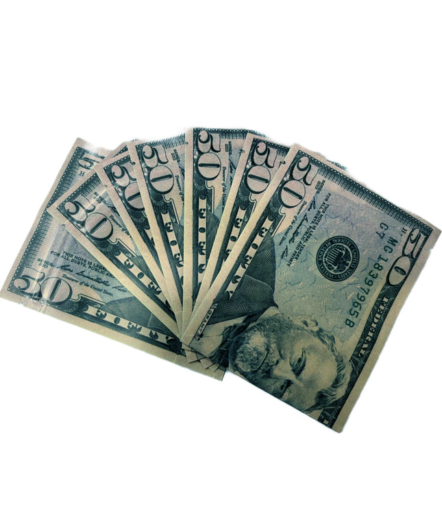 50 Pack 3.5g Money-Shaped Mylar Bags - Fifty Value Design