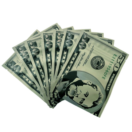 3.5g Money-Shaped Mylar Bag – Fifty Value Design V2 – 50 Count