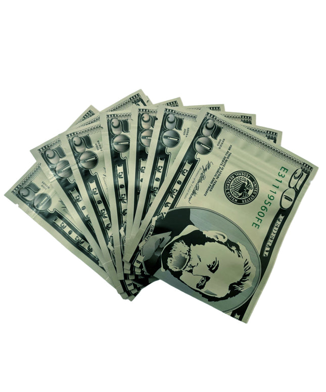 3.5g Money-Shaped Mylar Bag - Fifty Value Design V2 - 50 Count