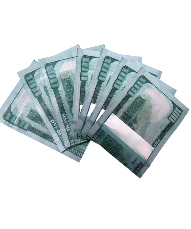 50 Pack 3.5g Money-Shaped Mylar Bags - Hundred Value Back Design