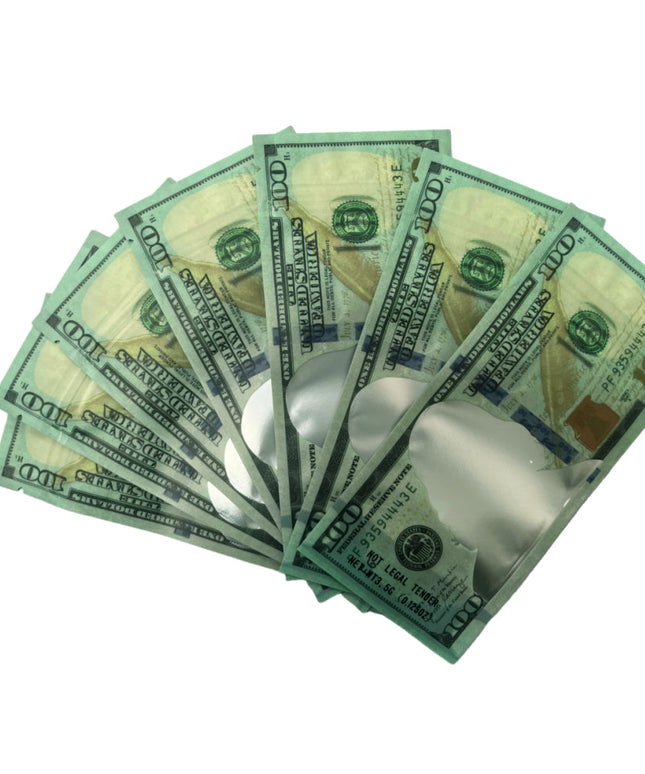 50 Pack 3.5g Money-Shaped Mylar Bags - Hundred Value Graphic