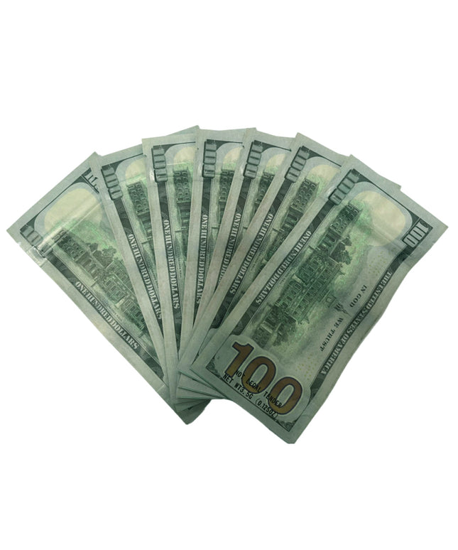 50 Pack 3.5g Money-Shaped Mylar Bags - Hundred Value Graphic