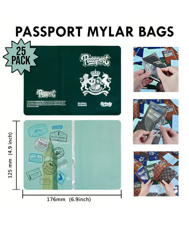12 Pack 3.5G Passport Style Mylar Bags – Green