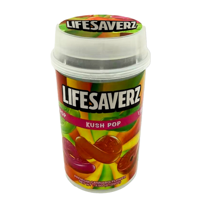 Mylar Bags, herb Mylar Bags, Where to buy mylar bags, Custom mylar bags near me, Mylar Bags Wholesale. Kush Pop 3.5g LIFESAVERZ PUSH-UP JAR