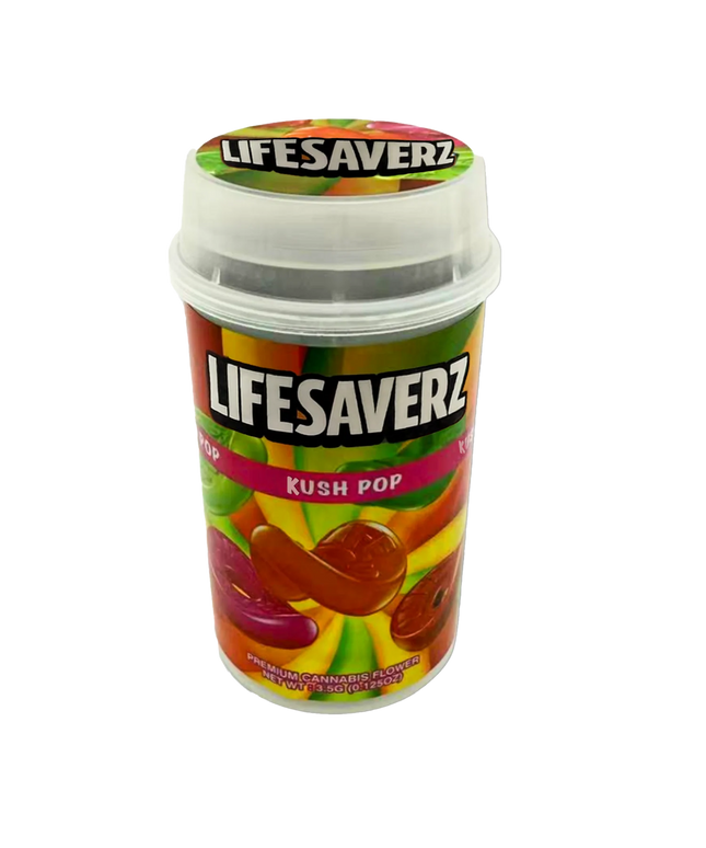Mylar Bags, herb Mylar Bags, Where to buy mylar bags, Custom mylar bags near me, Mylar Bags Wholesale. Kush Pop 3.5g LIFESAVERZ PUSH-UP JAR