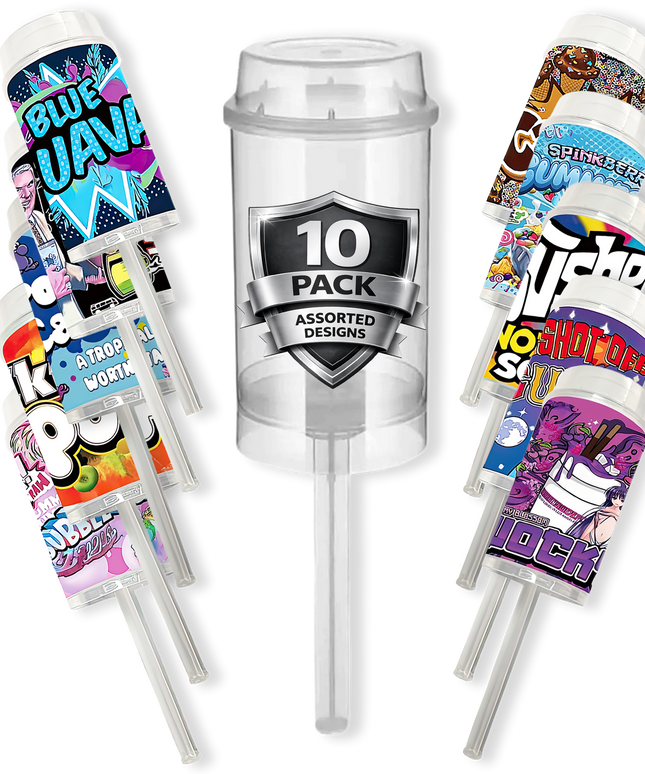 10 Pack 3.5g Push Up Plastic Mystery Retail Packaging Pouches - Assorted Designs