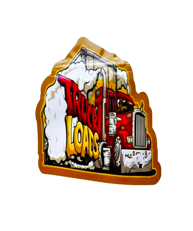 Mylar bag 3.5g, herb Mylar Bags, Where to buy mylar bags, Custom mylar bags near me, Mylar Bags Wholesale. Decorative sign with a red truck and 'Truck Loads' text on a white background