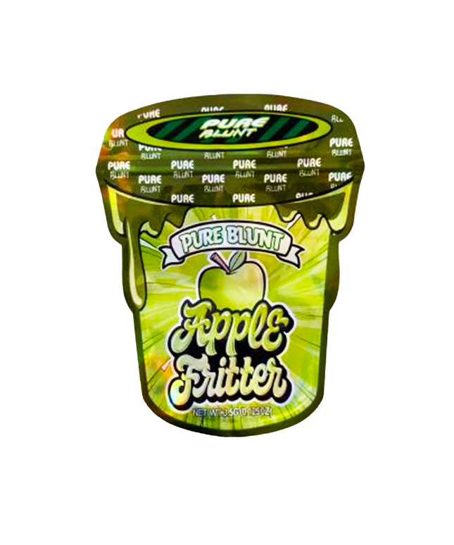 Mylar bag 3.5g, herb Mylar Bags, Where to buy mylar bags, Custom mylar bags near me, Mylar Bags Wholesale. Container of Pure Blunt Apple Fritter ice cream on a white background