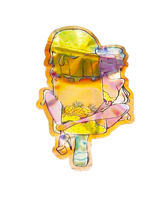 Mylar bag 3.5g, herb Mylar Bags, Where to buy mylar bags, Custom mylar bags near me, Mylar Bags Wholesale. Colorful ice cream cone with pineapple and starfish design on a white background