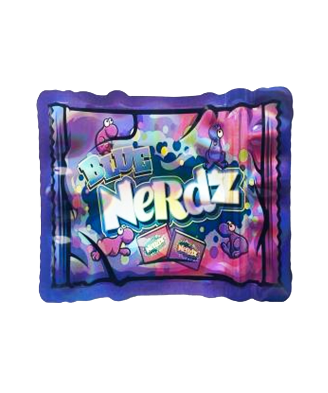 Mylar bag 3.5g, herb Mylar Bags, Where to buy mylar bags, Custom mylar bags near me, Mylar Bags Wholesale. Colorful balloon with 'Blue Nerdz' branding on a white background
