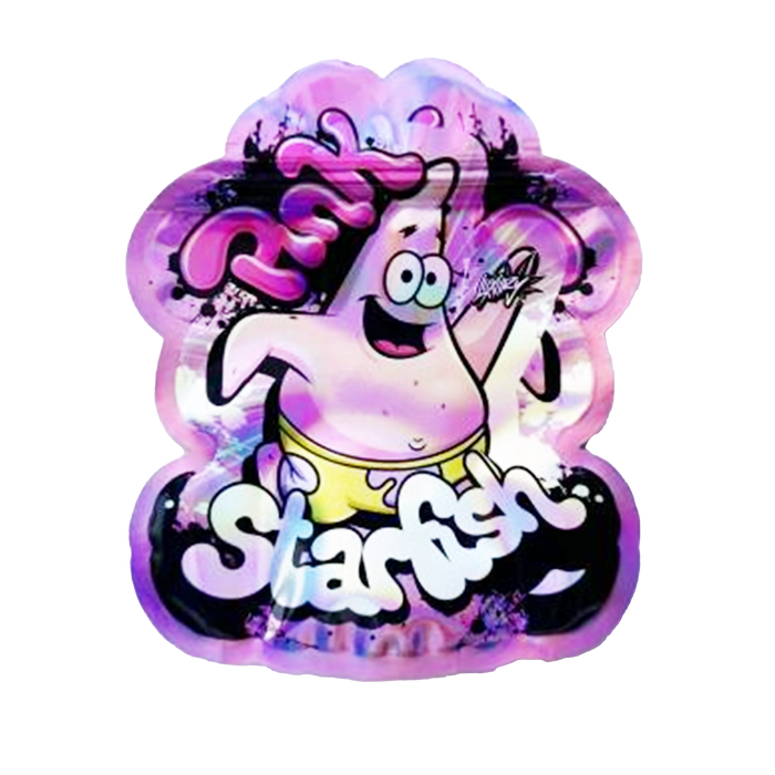 3.5g Shaped Mylar Bag - Pink Starfish Design - 50 Count
