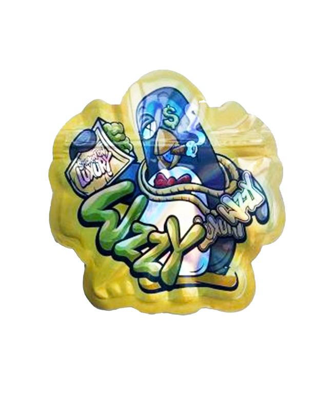 Mylar bag 3.5g, herb Mylar Bags, Where to buy mylar bags, Custom mylar bags near me, Mylar Bags Wholesale. Colorful graffiti-style design on a yellow background