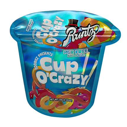 Mylar bag 3.5g, herb Mylar Bags, Where to buy mylar bags, Custom mylar bags near me, Mylar Bags Wholesale. Cup O' Crazy candy packaging with colorful text and branding on a white background