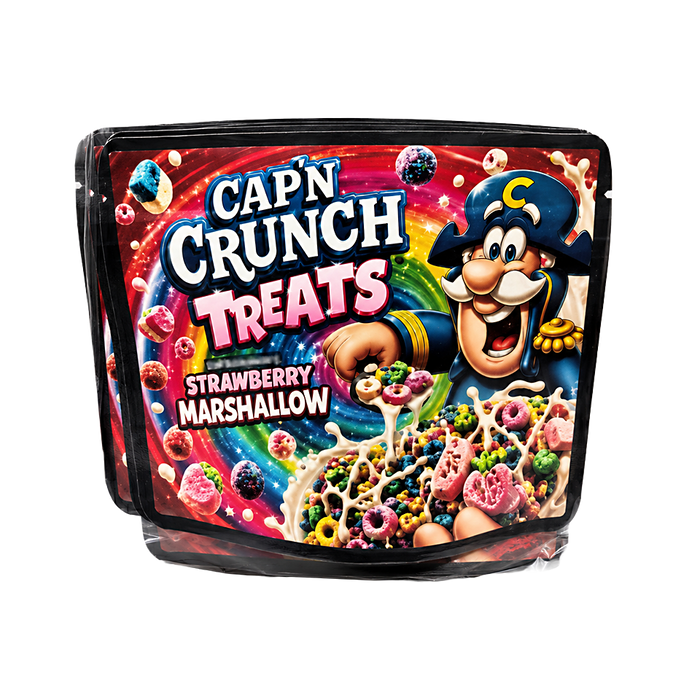 32 Pack – 7g Exotic Thick Sticker Mylar Bags – Premium Smell Proof -  Cap'n Crunch Treats Strawberry Marshallow (SMB-7G-003)
