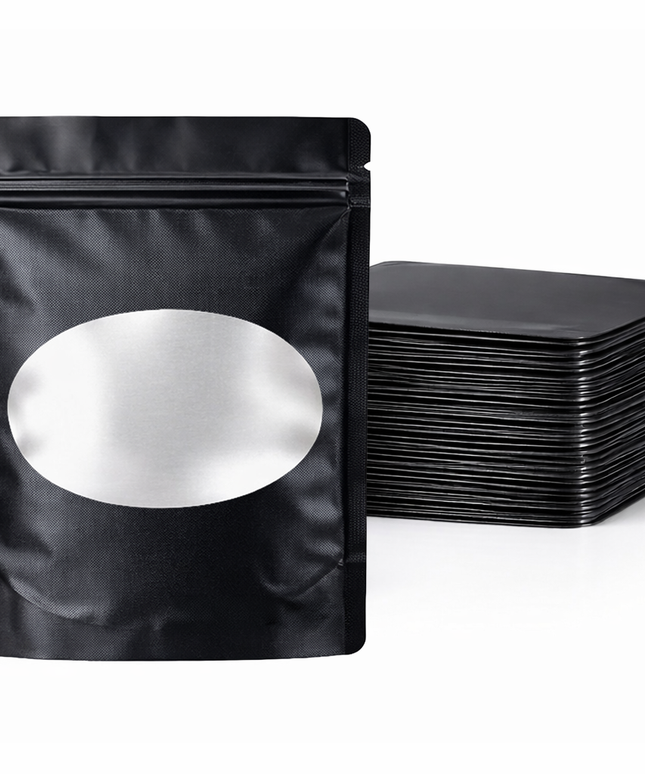 50 Pack - Med-Large Solid Color Zip-Seal Foil Pouches (4.25"x6.25") Oval Window Selection