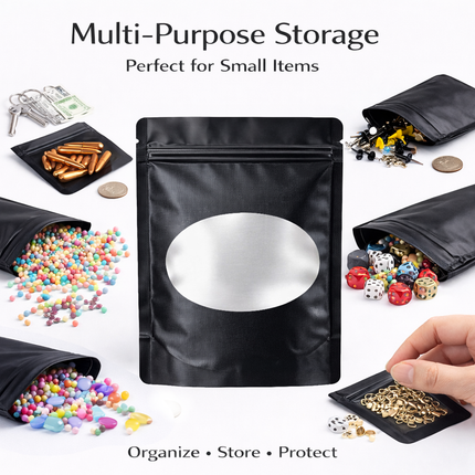 50 Pack - Med-Large Solid Color Zip-Seal Foil Pouches (4.25"x6.25") Oval Window Selection
