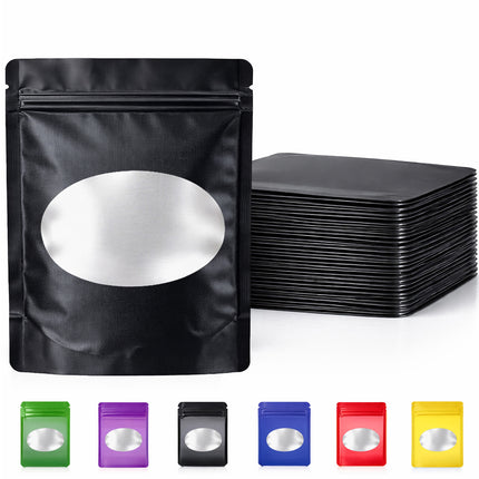 50 Pack - Med-Large Solid Color Zip-Seal Foil Pouches (4.25"x6.25") Oval Window Selection