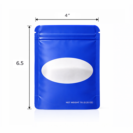 50 Pack – 14g Solid Color Mylar Bags with Oval Window - Royal Blue
