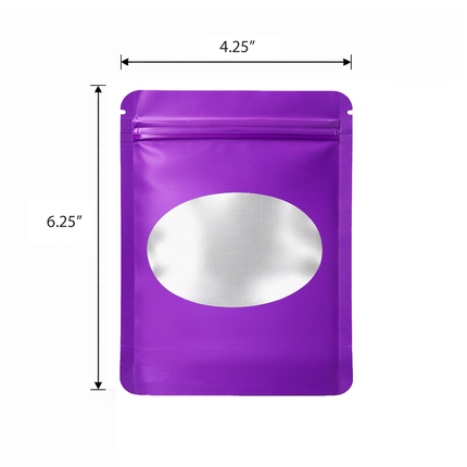50 Pack - Med-Large Solid Color Zip-Seal Foil Pouches (4.25"x6.25") Oval Window Selection