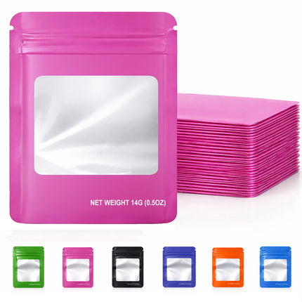 50 Pack – 14g Solid Color Mylar Bags with Square Window - Pink