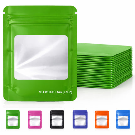 50 Pack – 14g Solid Color Mylar Bags with Square Window - Green