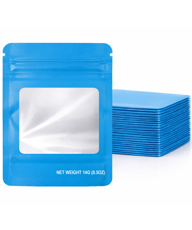 50 Pack – 14g Solid Color Mylar Bags with Square Window -  Light Blue