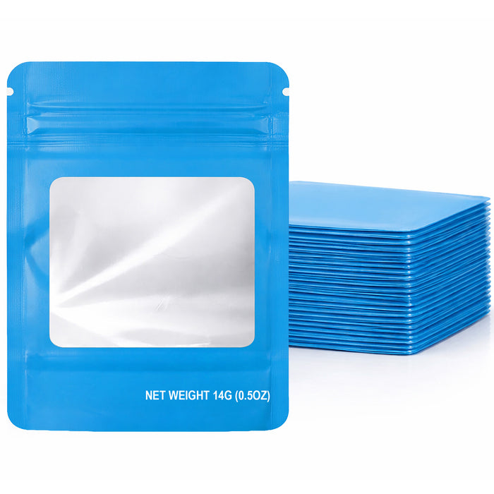 50 Pack – 14g Solid Color Mylar Bags with Square Window -  Light Blue
