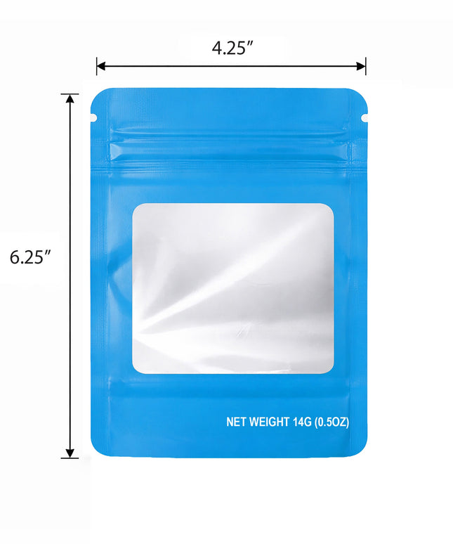 50 Pack 14g Solid Color Mylar Bags with Square Window - Light Blue
