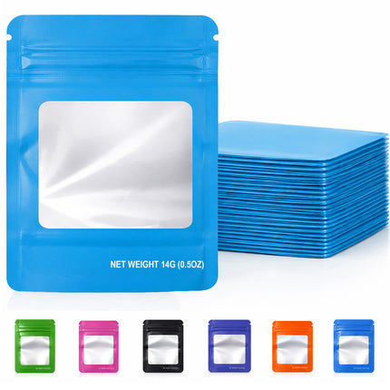 50 Pack – 14g Solid Color Mylar Bags with Square Window -  Light Blue