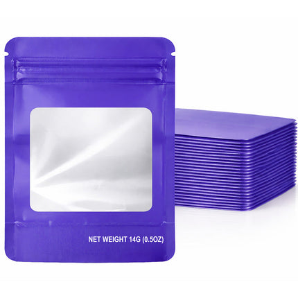 50 Pack 14g Solid Color Mylar Bags with Square Window – Purple