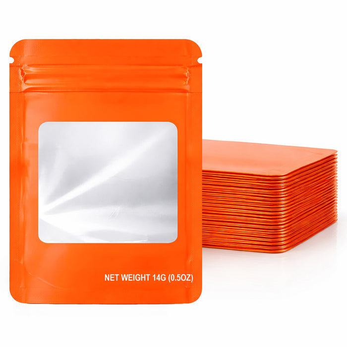 50 Pack – 14g Solid Color Mylar Bags with Square Window - Orange
