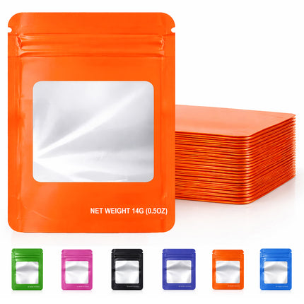 50 Pack – 14g Solid Color Mylar Bags with Square Window - Orange