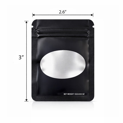100 Pack – 1g Solid Color Mylar Bags with Oval Window - Black