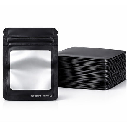 100 Pack – 1g Solid Color Mylar Bags with Square Window - Black