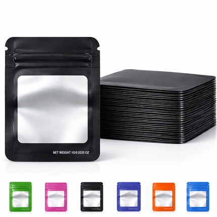 100 Pack – 1g Solid Color Mylar Bags with Square Window - Black