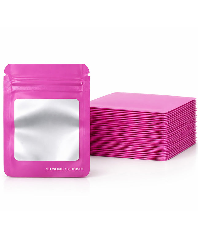 100 Pack – 1g Solid Color Mylar Bags with Square Window - Pink