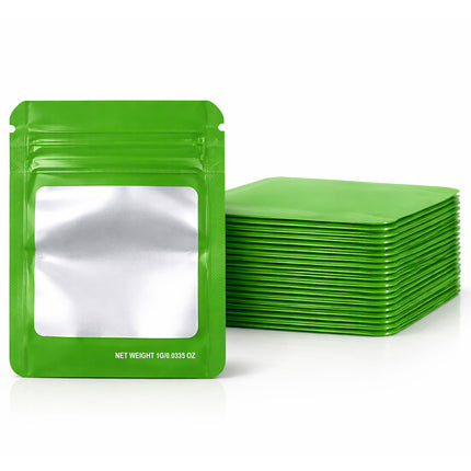 100 Pack – 1g Solid Color Mylar Bags with Square Window - Green