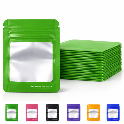 100 Pack – 1g Solid Color Mylar Bags with Square Window - Green